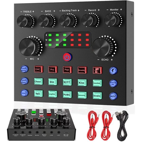Carte son V8S avec 10 effets sonores, diffusion en direct pour PC, ordinateur, iPhone, diffusion, 3 entrées, entrée micro